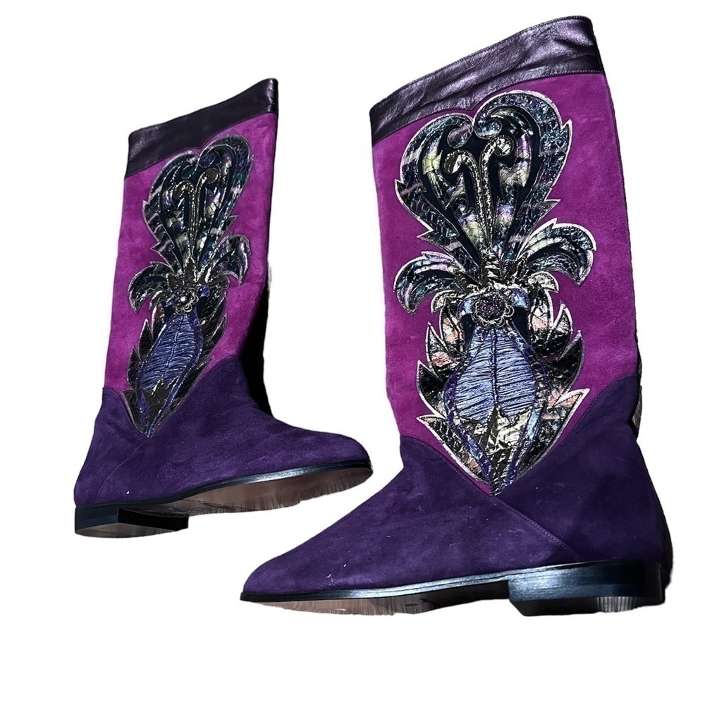 Gomez Rivas vintage purple suede flat boot size 36